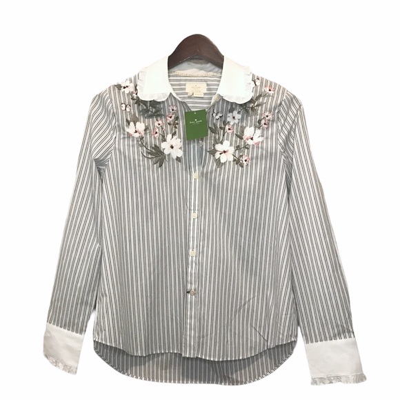 kate spade Tops - NWT Kate Spade striped embroidered ruffle top